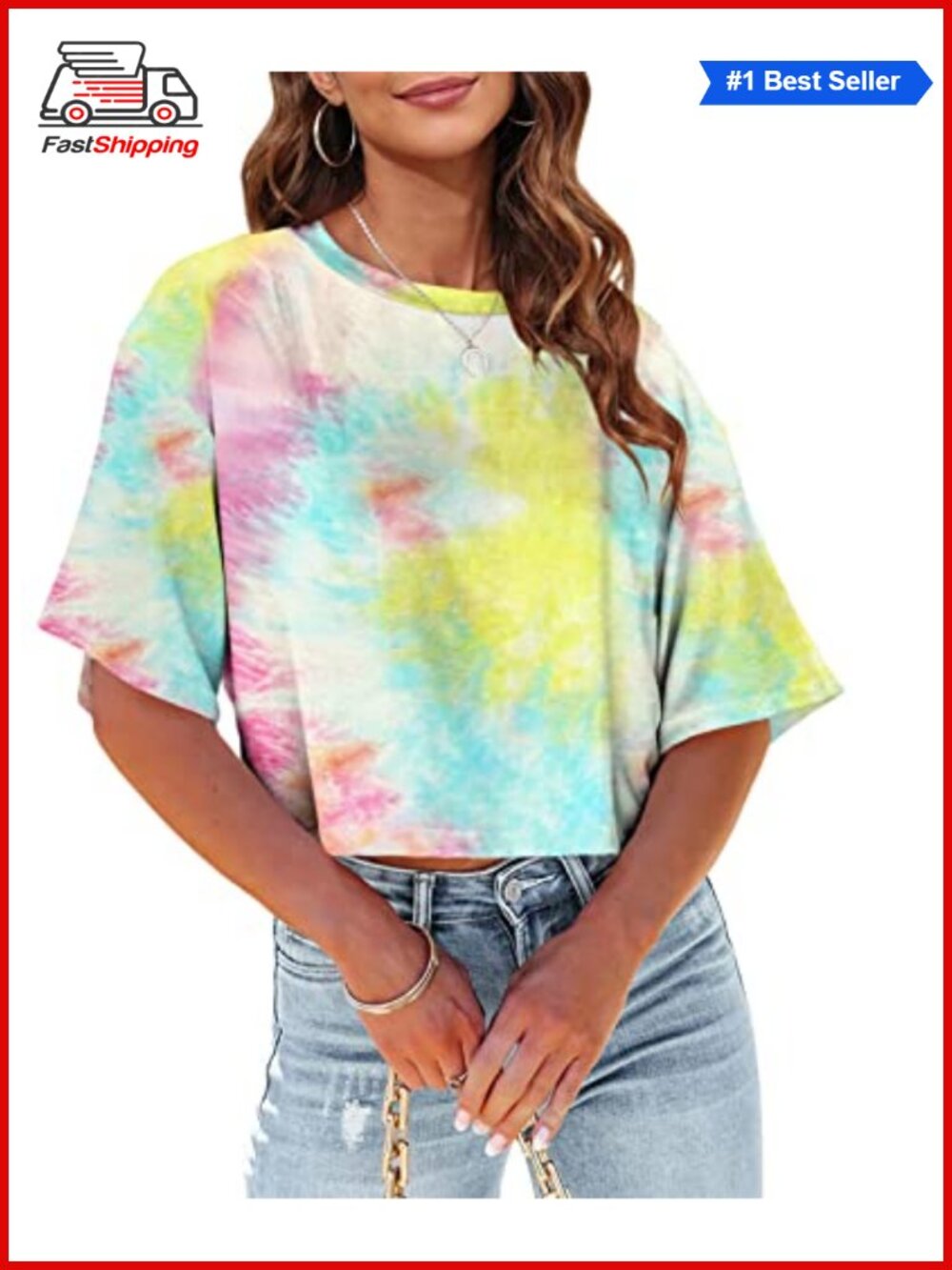 ✨Womens Summer Half Sleeve Tie Dye Crop Top Casual Loose Fit T-Shirt